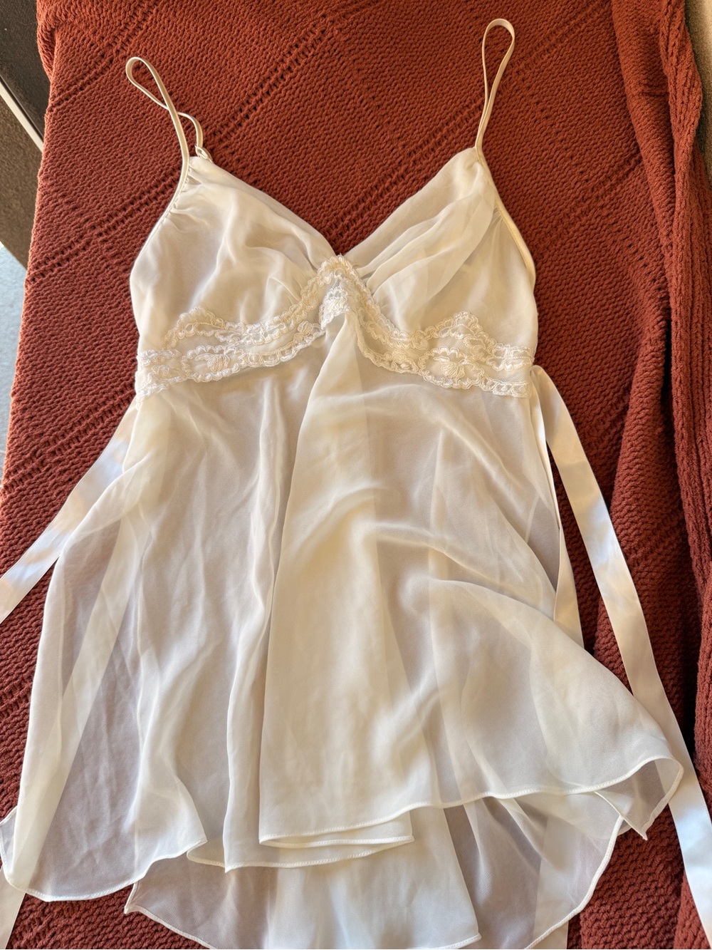 Secret Treasures Ivory Sheer Lace-Trim Chemise